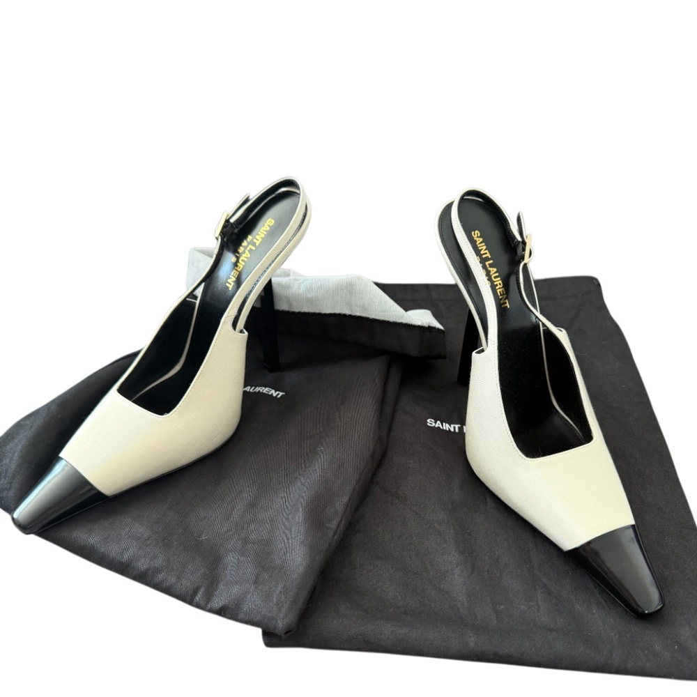 New  Saint Laurent  Ines Slingback Pumps In Satin Brand New Vintage